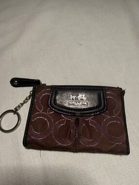Coach Brown Signature Keyring Card Case with Dark Trim